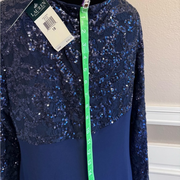 NWT Ralph Lauren - Long Sleeve Sequin Gown - Size 18 - Navy Blue - New w/Tags - Picture 5 of 7